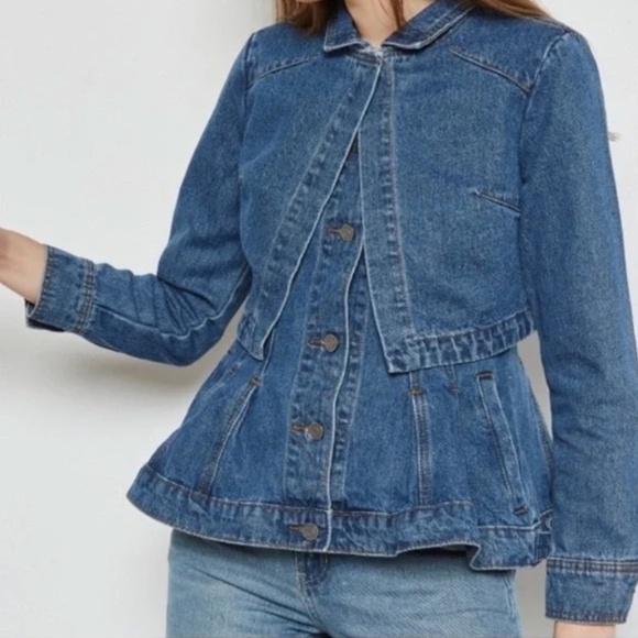 NEW! Current Air Denim Peplum Overlay Jean Jacket Size XS - Picture 2 of 15